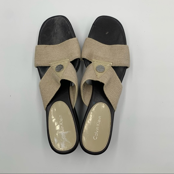 ❤️ Calvin Klein Tan "Marjory" Heel Platform Peep Toe Sandals Size 7.5M - Picture 6 of 9